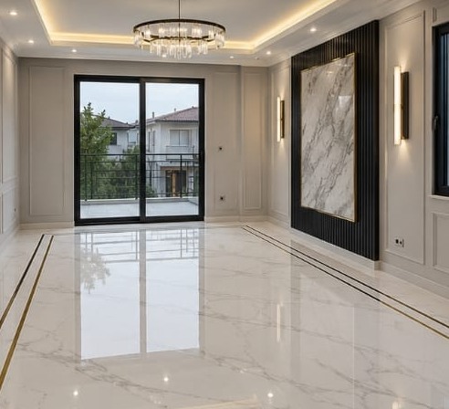 Konya villada teslim edilmiş mermer epoksi zemin
